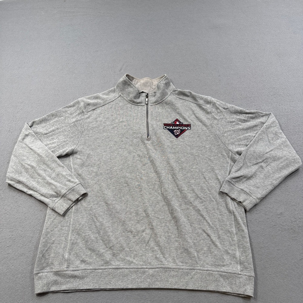 Tommy Bahama Sweater Men's 3XL Gray Washington Nationals World Series 1/4 Zip